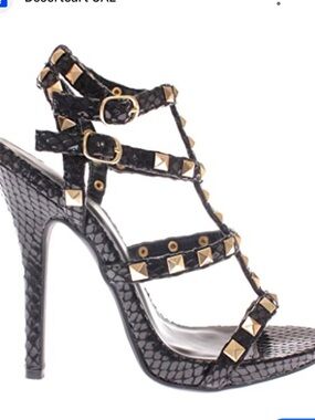 Gladiator Multi Metal Stone Ankle T Strap Studded Stiletto Sandals